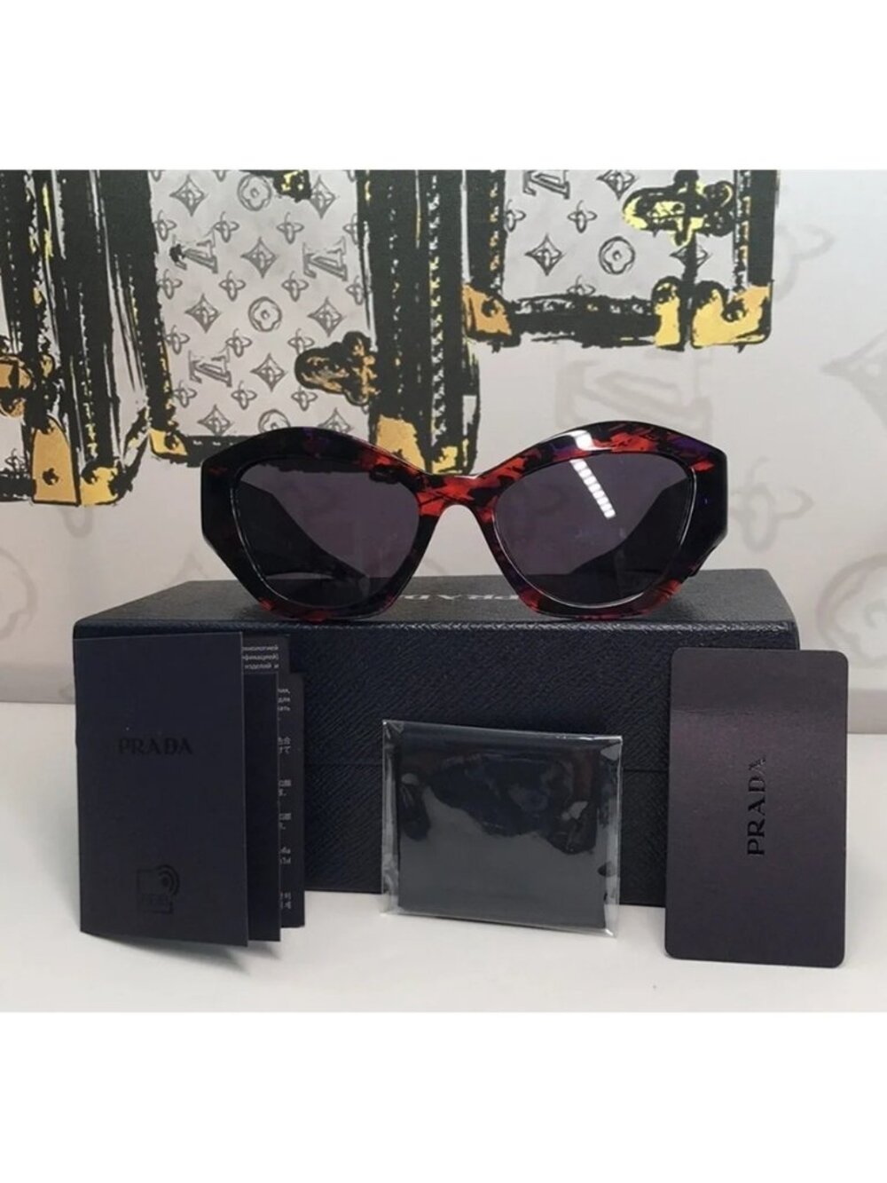 New Authentic Prada PR07YSF Women’s Sunglasses – Abstract Orange Frame / Violet - Picture 13 of 13